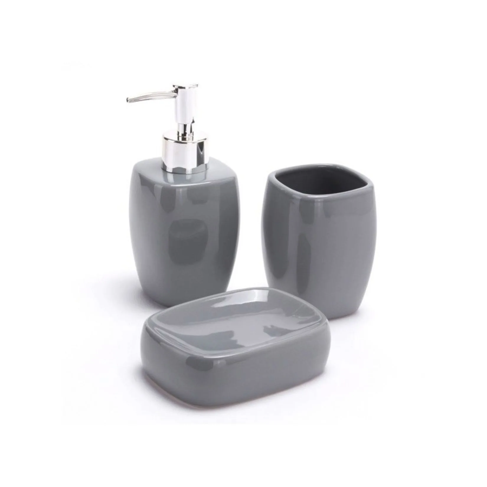 Set accessori bagno MSV 3 pezzi ceramica grigio antracite dispenser portasapone bicchiere