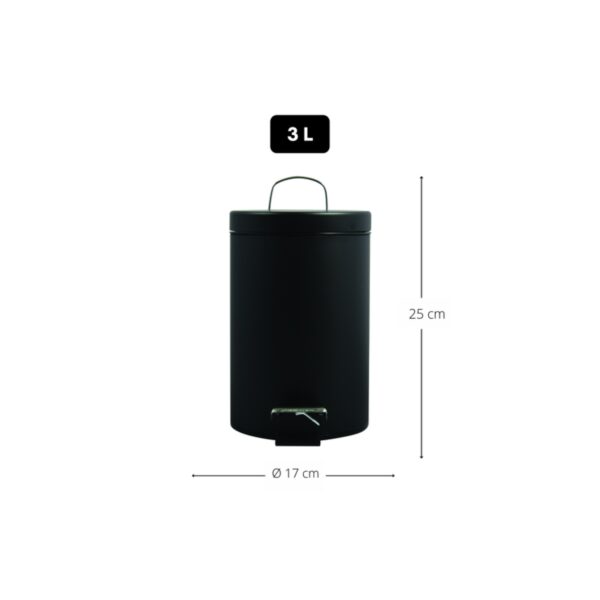Msv –  Pattumiera Bagno 3L Nera – Cestino Cosmetici a Pedale in Acciaio Inossidabile con Secchio Interno Estraibile, Compatto ed Elegante - immagine 3