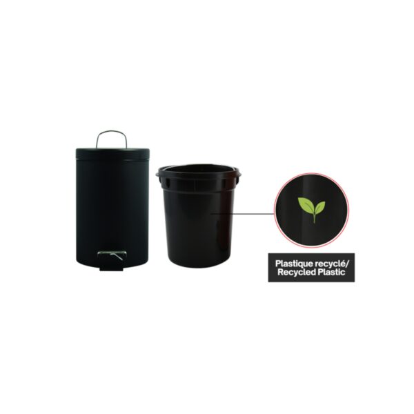 Msv –  Pattumiera Bagno 3L Nera – Cestino Cosmetici a Pedale in Acciaio Inossidabile con Secchio Interno Estraibile, Compatto ed Elegante - immagine 5