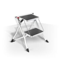 Sgabello 2 gradini pieghevole MSV nero con gradini antiscivolo e piedini in gomma