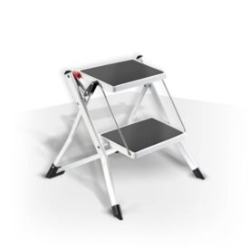 Sgabello 2 gradini pieghevole MSV nero con gradini antiscivolo e piedini in gomma