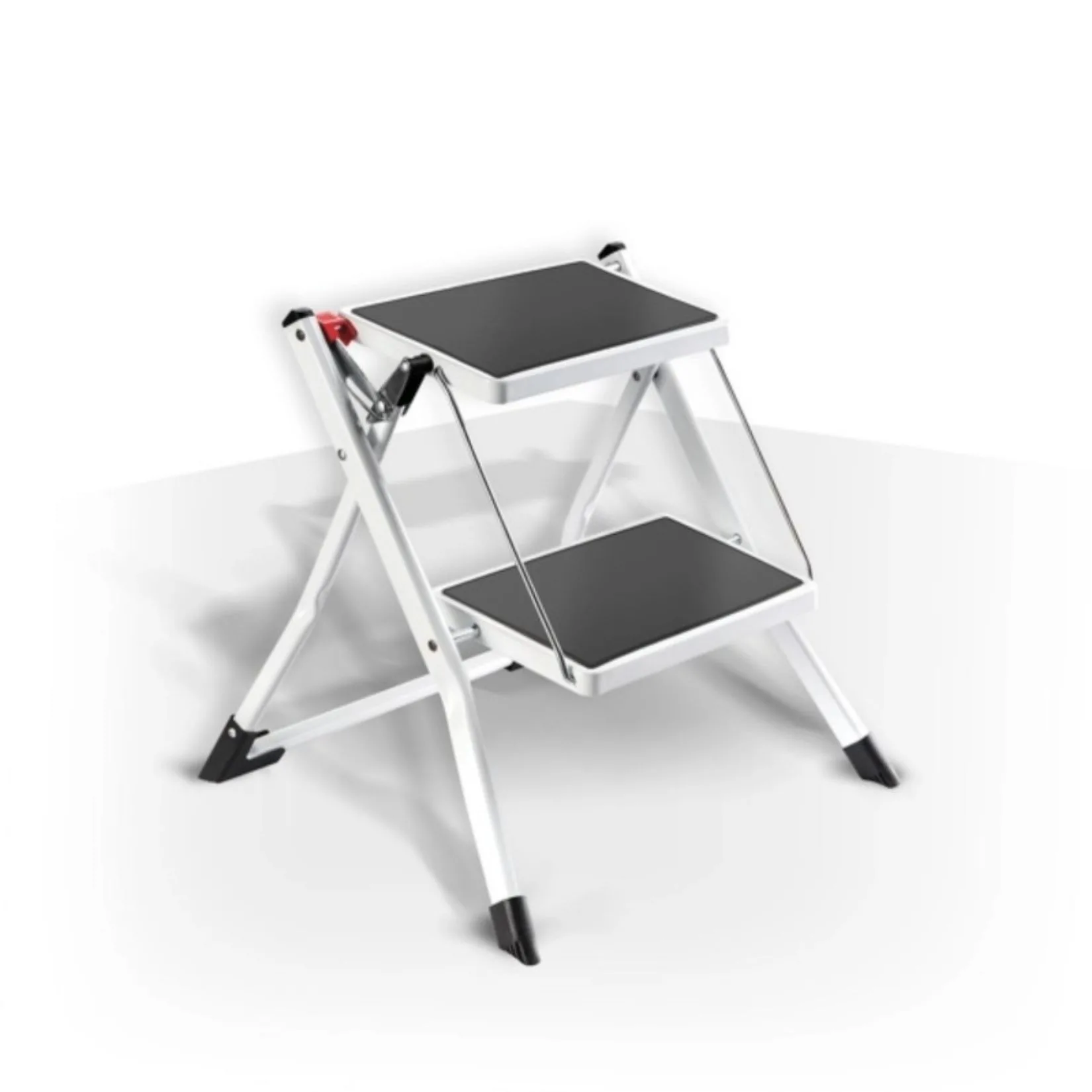 Sgabello 2 gradini pieghevole MSV nero con gradini antiscivolo e piedini in gomma