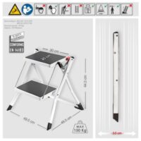 Msv –  Sgabello 2 Gradini Pieghevole Nero – Scala Salvaspazio in Acciaio con Rivestimento Antiscivolo e Piedini in Gomma, Portata 150 kg - immagine 6
