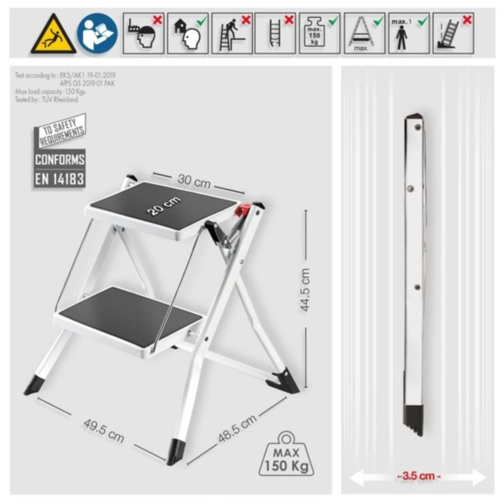Sgabello 2 Gradini Pieghevole Nero in Acciaio MSV, Portata 150 kg - immagine 6