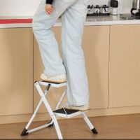 Msv –  Sgabello 2 Gradini Pieghevole Nero – Scala Salvaspazio in Acciaio con Rivestimento Antiscivolo e Piedini in Gomma, Portata 150 kg - immagine 8