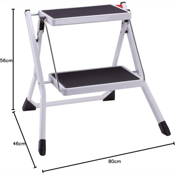 Msv –  Sgabello 2 Gradini Pieghevole Nero – Scala Salvaspazio in Acciaio con Rivestimento Antiscivolo e Piedini in Gomma, Portata 150 kg - immagine 2