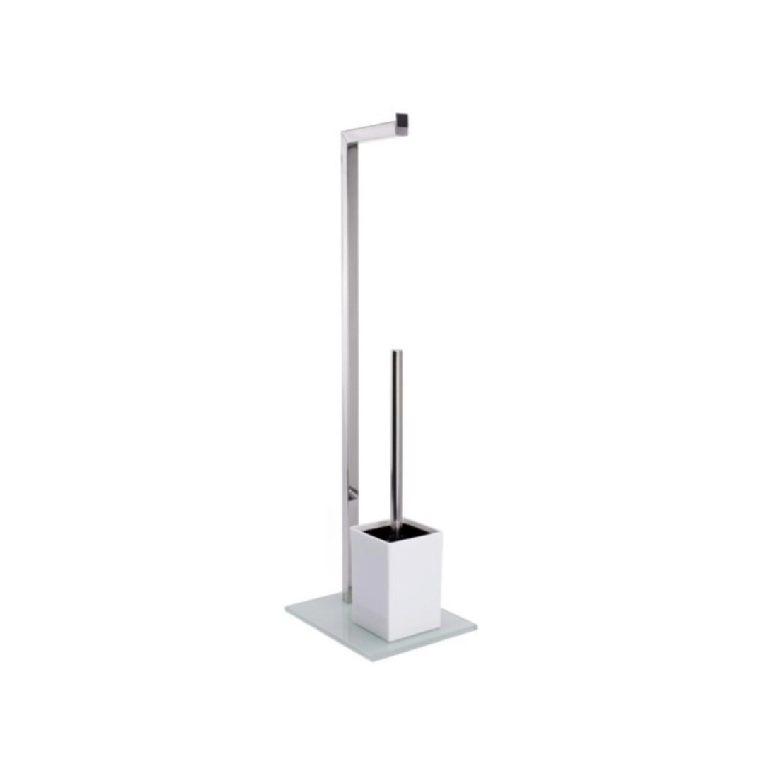 WC combinato 2 in 1 MSV acciaio inox vetro bianco porta rotolo e scopino