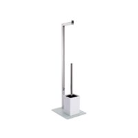 WC combinato 2 in 1 MSV acciaio inox vetro bianco porta rotolo e scopino