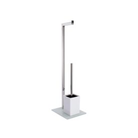 WC combinato 2 in 1 MSV acciaio inox vetro bianco porta rotolo e scopino