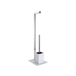 WC combinato 2 in 1 MSV acciaio inox vetro bianco porta rotolo e scopino