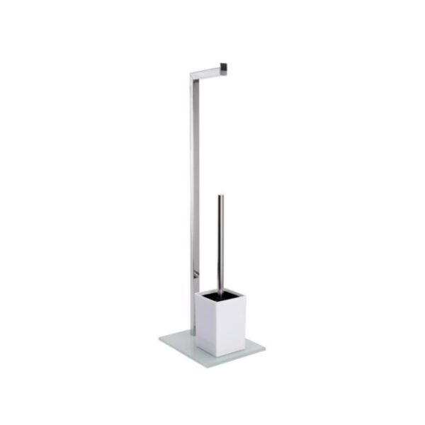 WC combinato 2 in 1 MSV acciaio inox vetro bianco porta rotolo e scopino