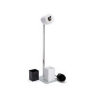 Msv –  WC Combinato 2 in 1 Acciaio Inox e Vetro Bianco – Portarotolo Carta Igienica con Scopino e Contenitore Interno Rimovibile - immagine 2
