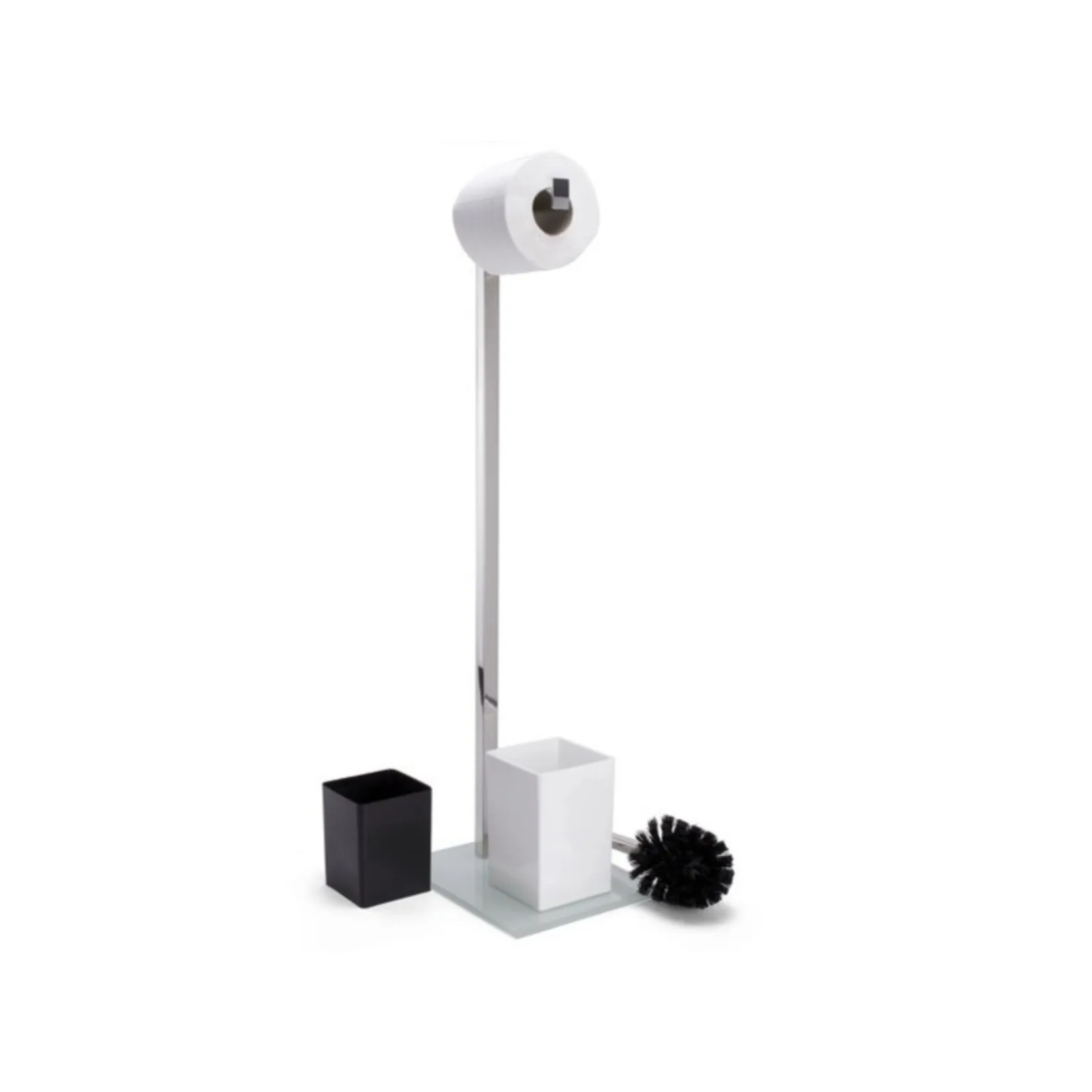 Msv –  WC Combinato 2 in 1 Acciaio Inox e Vetro Bianco – Portarotolo Carta Igienica con Scopino e Contenitore Interno Rimovibile - immagine 2