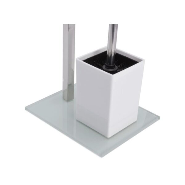Msv –  WC Combinato 2 in 1 Acciaio Inox e Vetro Bianco – Portarotolo Carta Igienica con Scopino e Contenitore Interno Rimovibile - immagine 3