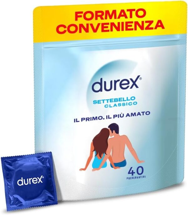 Durex Settebello Classico, Preservativi Durex Classici, Formato Convenienza, Confezione Riciclabile Salvaspazio, 40 Profilattici - immagine 1