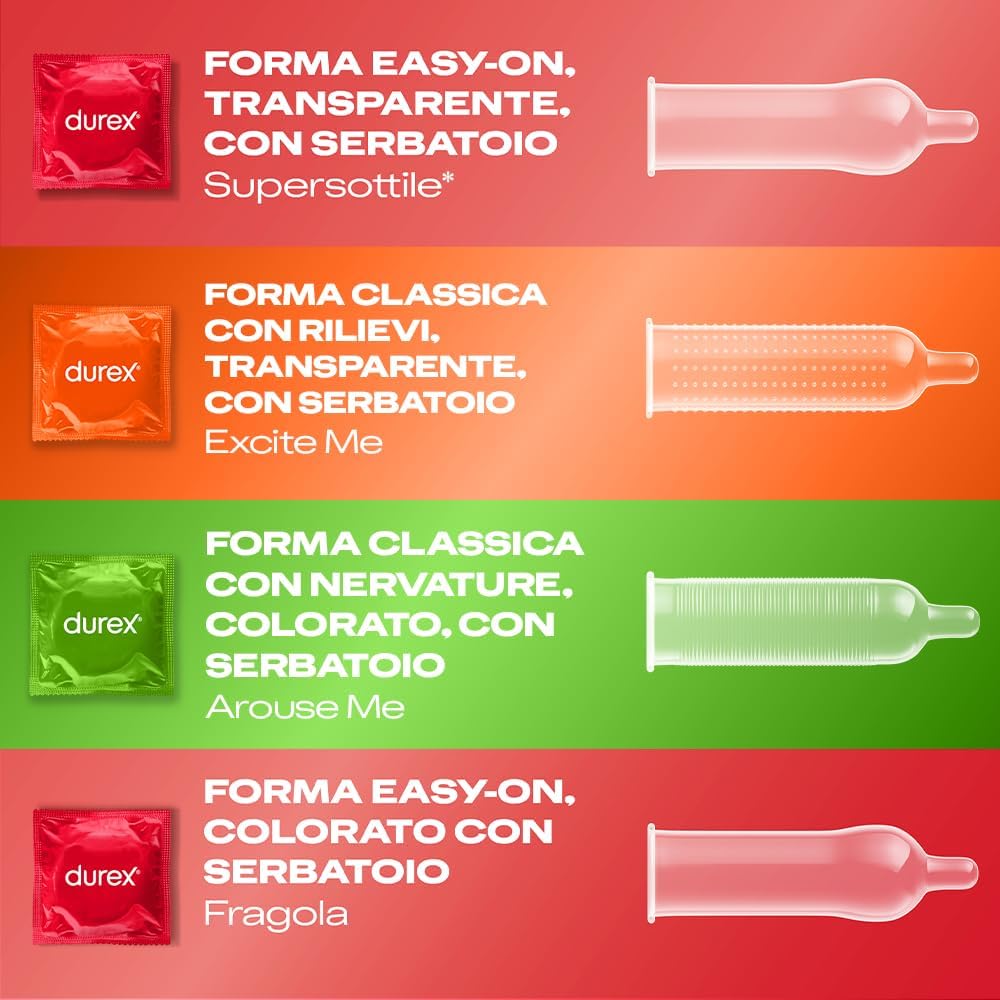 20081.jpg Durex Mix Sorpresa – Preservativi Assortiti Sottili con Rilievi e Nervature, Lubrificati Easy-On con Serbatoio, Piacere Extra, Confezione da 30 Profilattici - immagine 4