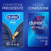 Durex Settebello Jeans – Preservativi Classici in Lattice Regular Fit, Easy-On Lubrificati con Serbatoio, Odore Più Gradevole, Confezione da 27 Profilattici - immagine 2