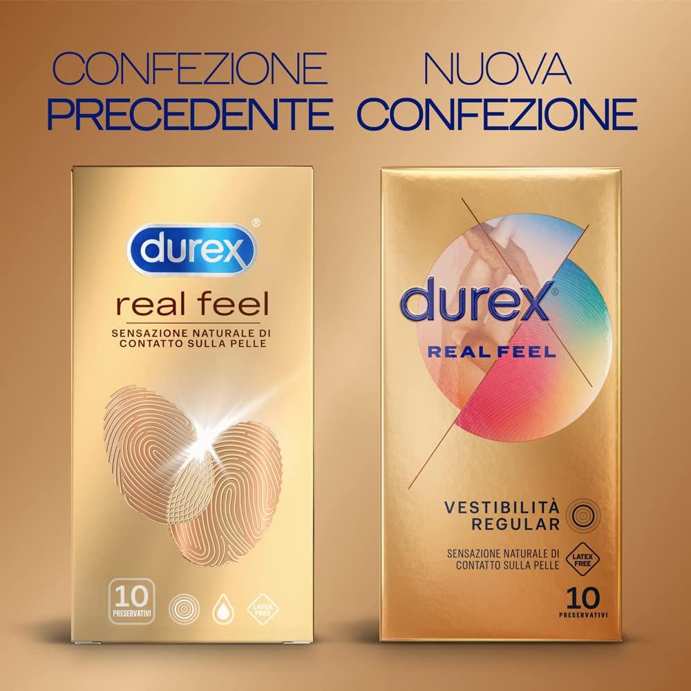 20125.jpg Durex Real Feel – Preservativi Senza Lattice in Poliisoprene, Sensazione “Pelle su Pelle”, Easy-On Lubrificati con Serbatoio, Regular Fit – Confezione da 10 Profilattici - immagine 3