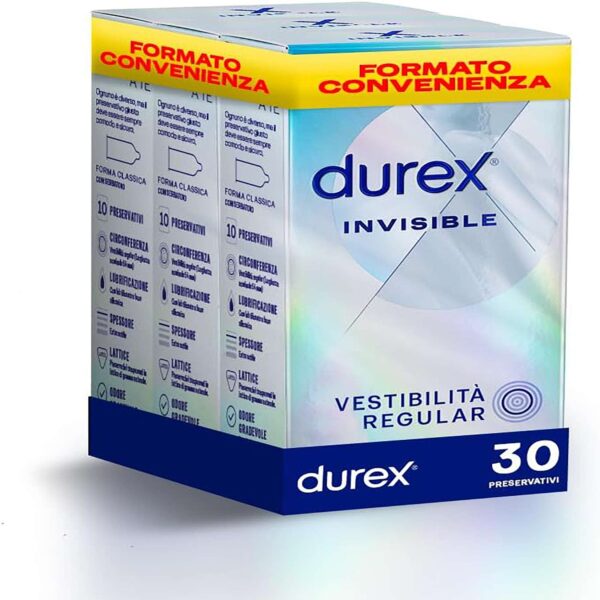 Durex Invisible confezione da 30 preservativi ultrasottili per massima sensibilità e comfort