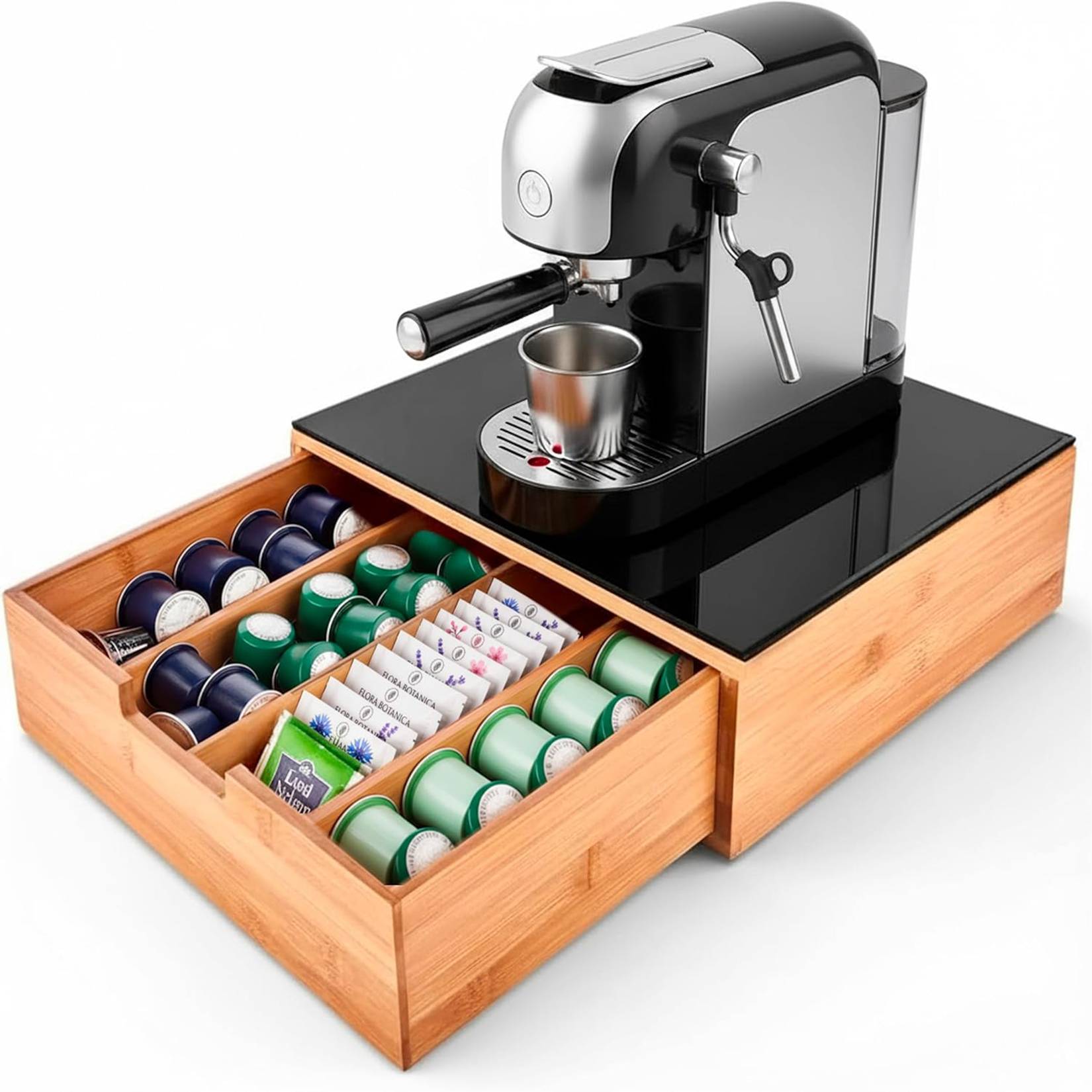 20178.jpg Casa Milano – Cassetto Porta Cialde in Bamboo e Vetro 31×30×10 cm, Organizer Capsule Caffè per Cucina - immagine 2