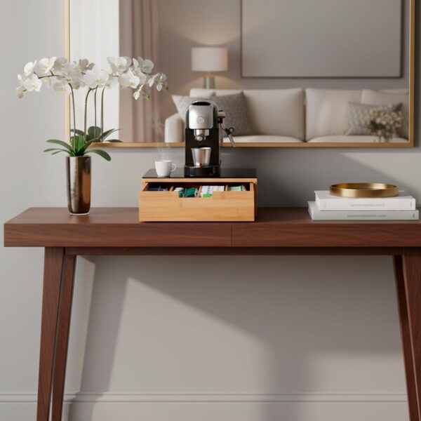 Casa Milano – Cassetto Porta Cialde in Bamboo e Vetro 31×30×10 cm, Organizer Capsule Caffè per Cucina - immagine 3
