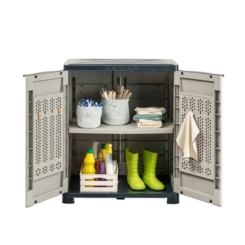 Bama Armadietto Riponi in Resina Effetto Legno, Colore Sabbia – 76x46x89 cm – Ripiano Regolabile - immagine 3
