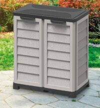 Bama Armadietto Riponi in Resina Effetto Legno, Colore Sabbia – per Interno/Esterno, 76x46x89 cm –Ripiano Regolabile, Predisposizione Lucchetto – Portata Mensola 20 kg - immagine 4