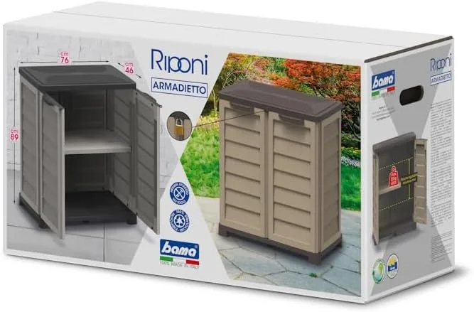 Bama Armadietto Riponi in Resina Effetto Legno, Colore Sabbia – 76x46x89 cm – Ripiano Regolabile - immagine 5