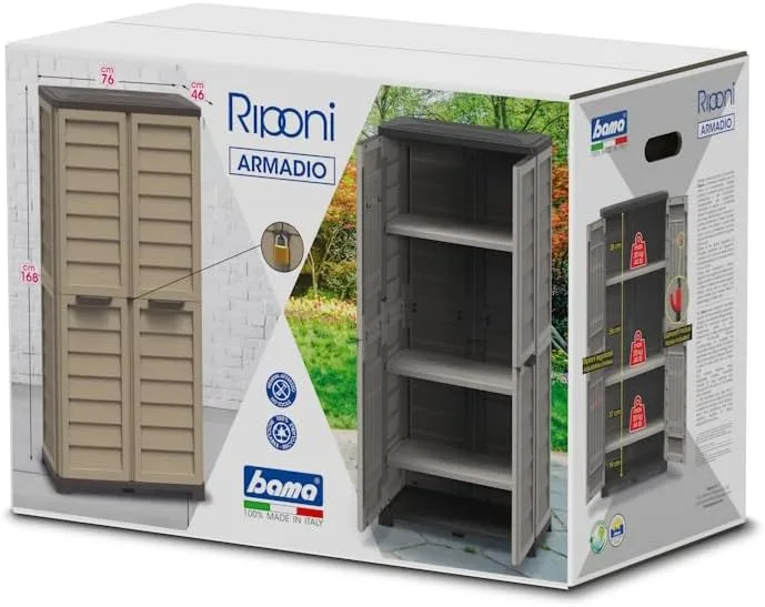 Armadio Alto Bama Riponi in Resina Effetto Legno, Colore Sabbia – 76x46x168 cm, 3 Ripiani Regolabili, Predisposizione Lucchetto - immagine 5