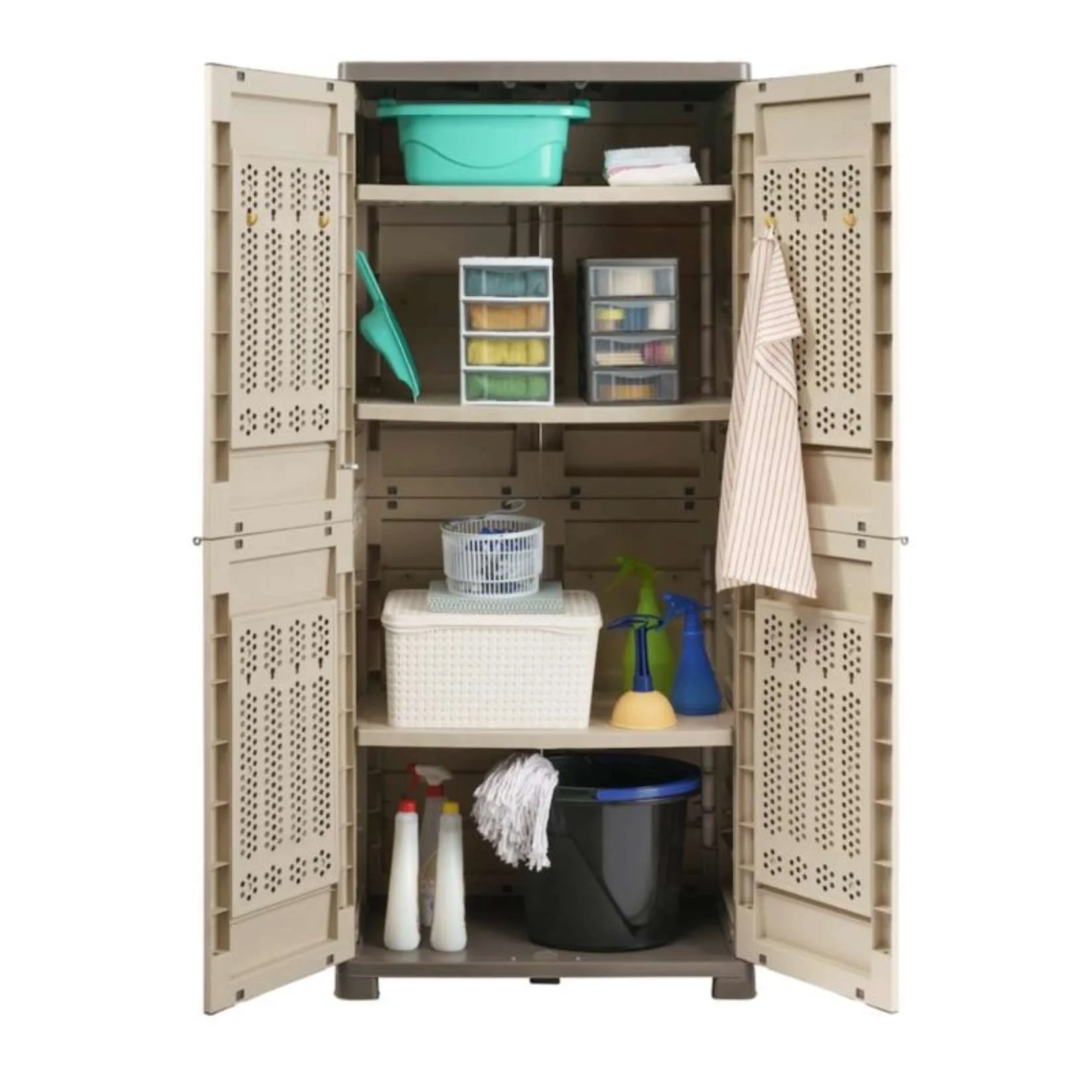 Bama Armadio Alto Riponi in Resina Effetto Legno Beige 76x46x168 cm con 3 Ripiani Regolabili e Predisposizione Lucchetto - immagine 2