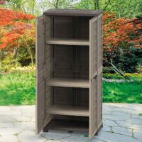 Bama Armadio Alto Riponi in Resina Effetto Legno, Colore Beige – 76x46x168 cm – 3 Ripiani Regolabili, Interno/Esterno, Predisposizione Lucchetto, Portata Mensola 20 kg. - immagine 4