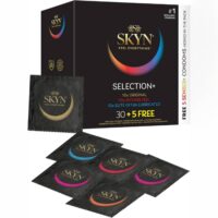 SKYN® Selection – Preservativi Senza Lattice in Poliisoprene (SKYNFEEL®), Assortiti Original/Extra-Lube/Intense Feel, 53 mm Regular, Lisci & Stimolanti con Serbatoio – Confezione da 35 preservativi