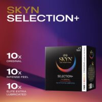 SKYN® Selection – Preservativi Senza Lattice in Poliisoprene (SKYNFEEL®), Assortiti Original/Extra-Lube/Intense Feel, 53 mm Regular, Lisci & Stimolanti con Serbatoio – Confezione da 35 preservativi - immagine 2