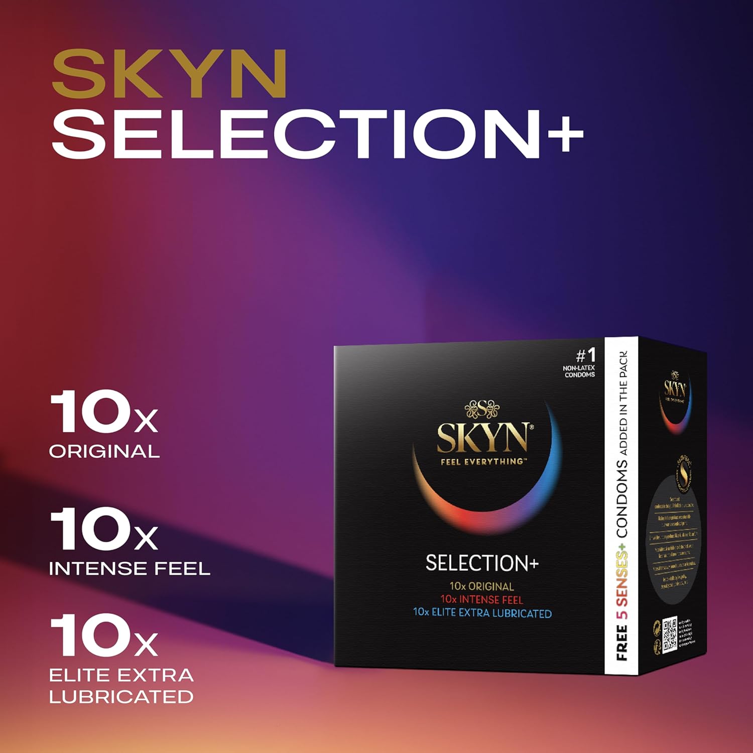 20251.jpg SKYN® Selection – Preservativi Senza Lattice in Poliisoprene (SKYNFEEL®), Assortiti Original/Extra-Lube/Intense Feel, 53 mm Regular, Lisci & Stimolanti con Serbatoio – Confezione da 35 preservativi - immagine 2