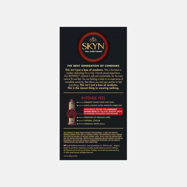 SKYN® Intense Feel – Preservativi Senza Lattice in Poliisoprene (SKYNFEEL®), Stimolanti con Puntinatura in Rilievo e Trama Ondulata, 53 mm Regular, Lubrificati con Serbatoio, 50 Preservativi. - immagine 3