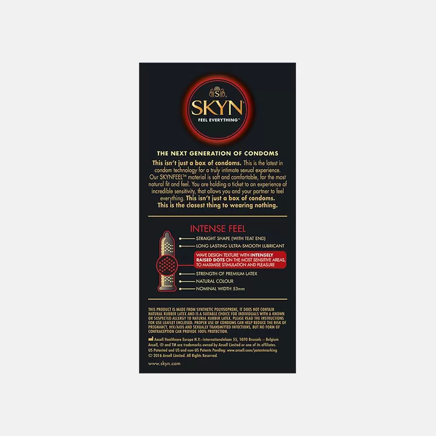 20258.jpg SKYN® Intense Feel – Preservativi Senza Lattice in Poliisoprene (SKYNFEEL®), Stimolanti con Puntinatura in Rilievo e Trama Ondulata, 53 mm Regular, Lubrificati con Serbatoio, 50 Preservativi. - immagine 3