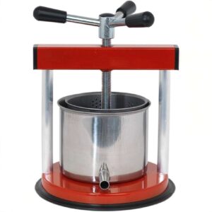 Torchietto Palumbo Tommy 1,5 litri rosso, pressa manuale per conserve, frutta e formaggi, struttura in acciaio verniciato resistente, utensile da cucina.