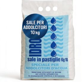 Sacco IDROSAL 10 kg con pastiglie di sale ad alta purezza per addolcitori e depuratori d’acqua, anticalcare, dissoluzione lenta, rigenerazione resine.