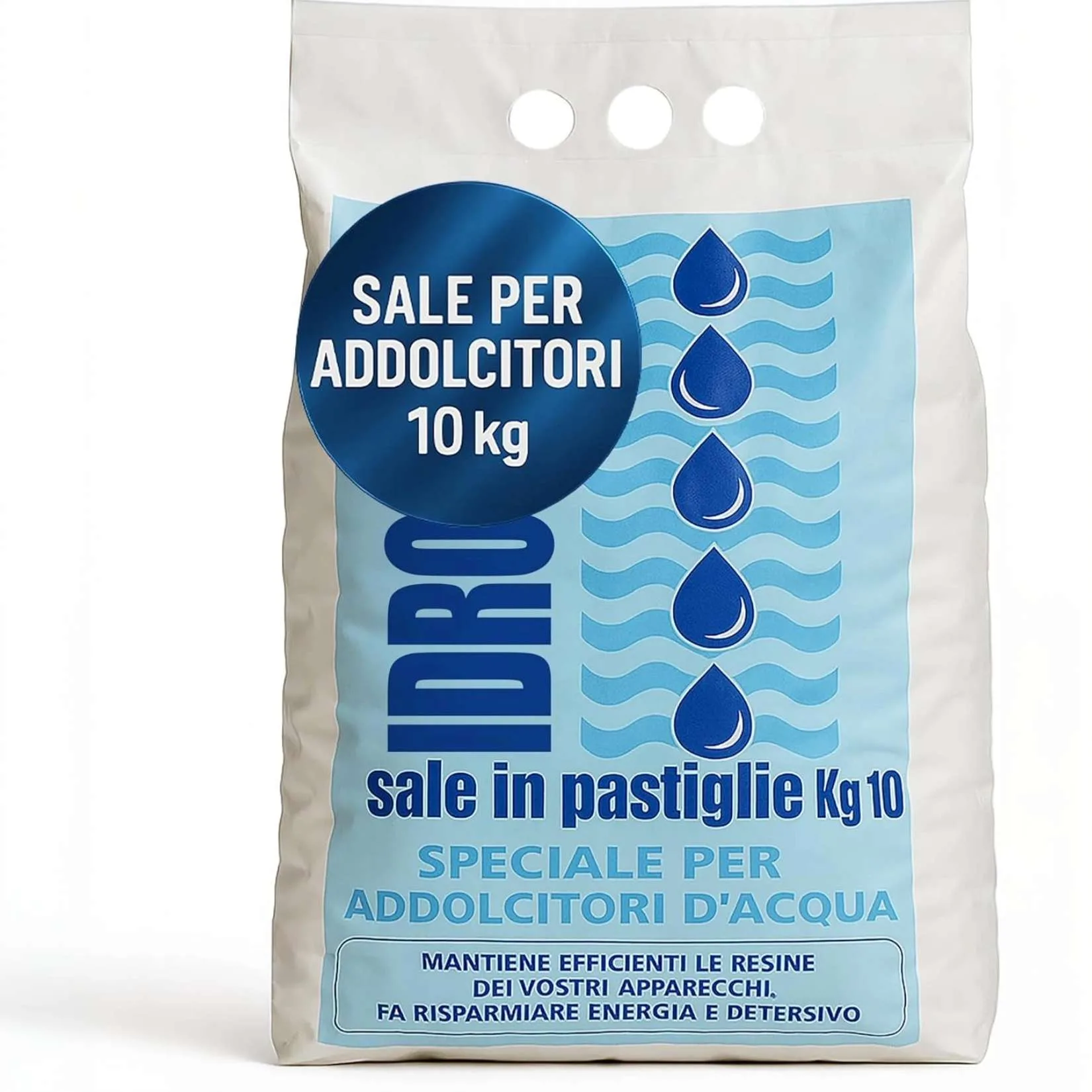Sacco IDROSAL 10 kg con pastiglie di sale ad alta purezza per addolcitori e depuratori d’acqua, anticalcare, dissoluzione lenta, rigenerazione resine. Sacco IDROSAL 10 kg con pastiglie di sale ad alta purezza per addolcitori e depuratori d’acqua, anticalcare, dissoluzione lenta, rigenerazione resine.