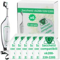 Sacchetti Compatibili per Folletto VK200 e VK220S – Confezione da 6, Microfibra Resistente, Antibatterici, Alta Filtrazione, Ricambi per Aspirapolvere Vorwerk
