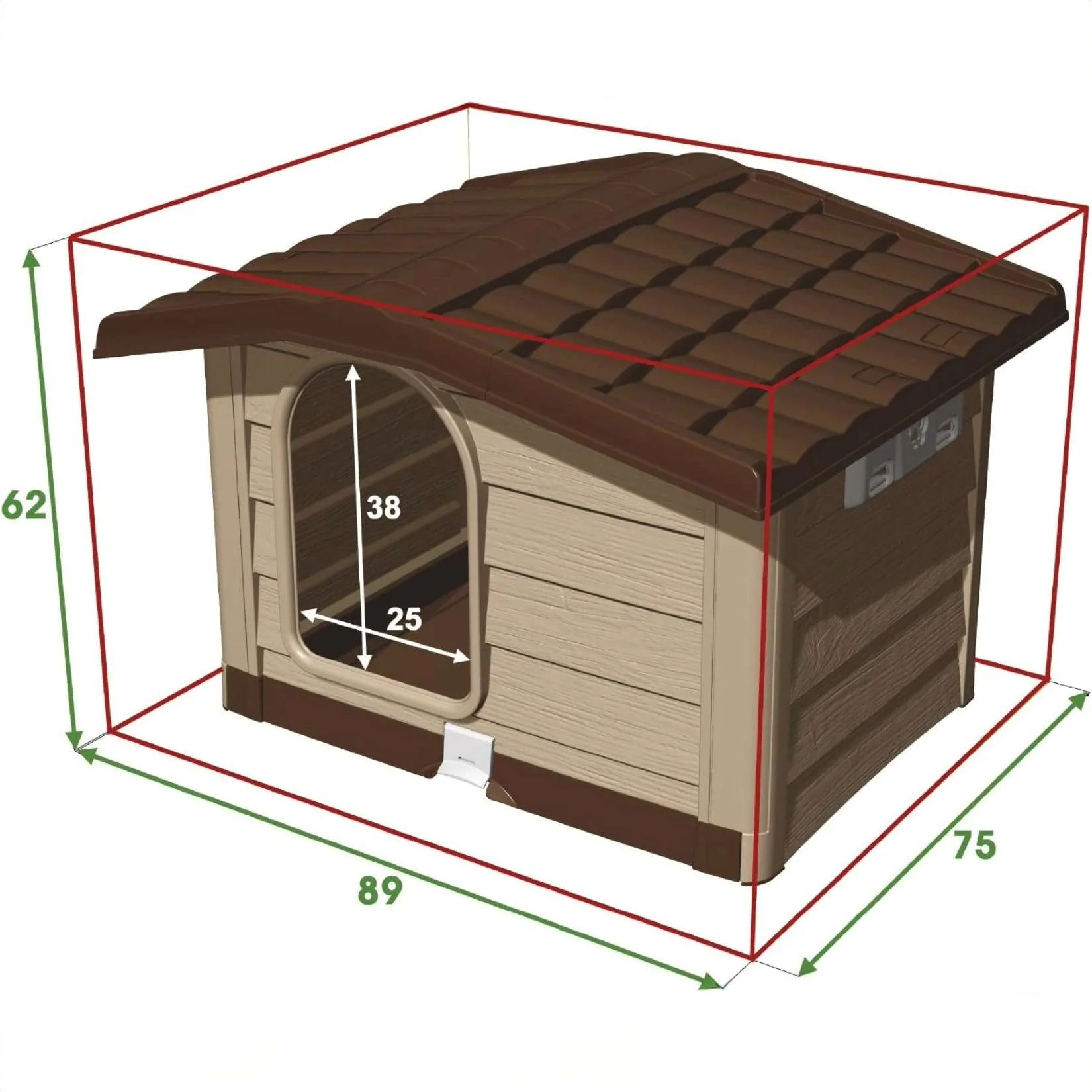 Bama – Bungalow Cuccia per Cani da Esterno Verde 89x75x62 cm – Robusta, Ventilata e Facile da Pulire - immagine 4