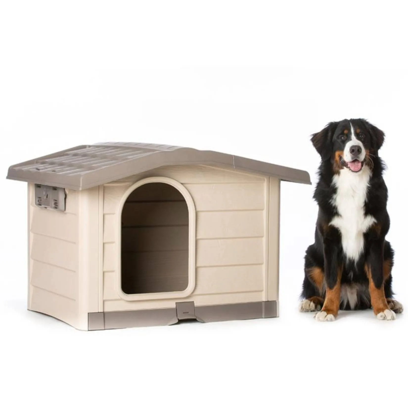 Bama –  Bungalow Cuccia per Cani da Esterno Beige –  110 x 94 x 77 cm – Robusta, Ventilata e Facile da Pulire - immagine 2