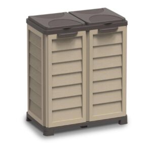 Pattumiera Bama Riponi beige per 2 sacchi da 100L in resina riciclabile, facile da pulire