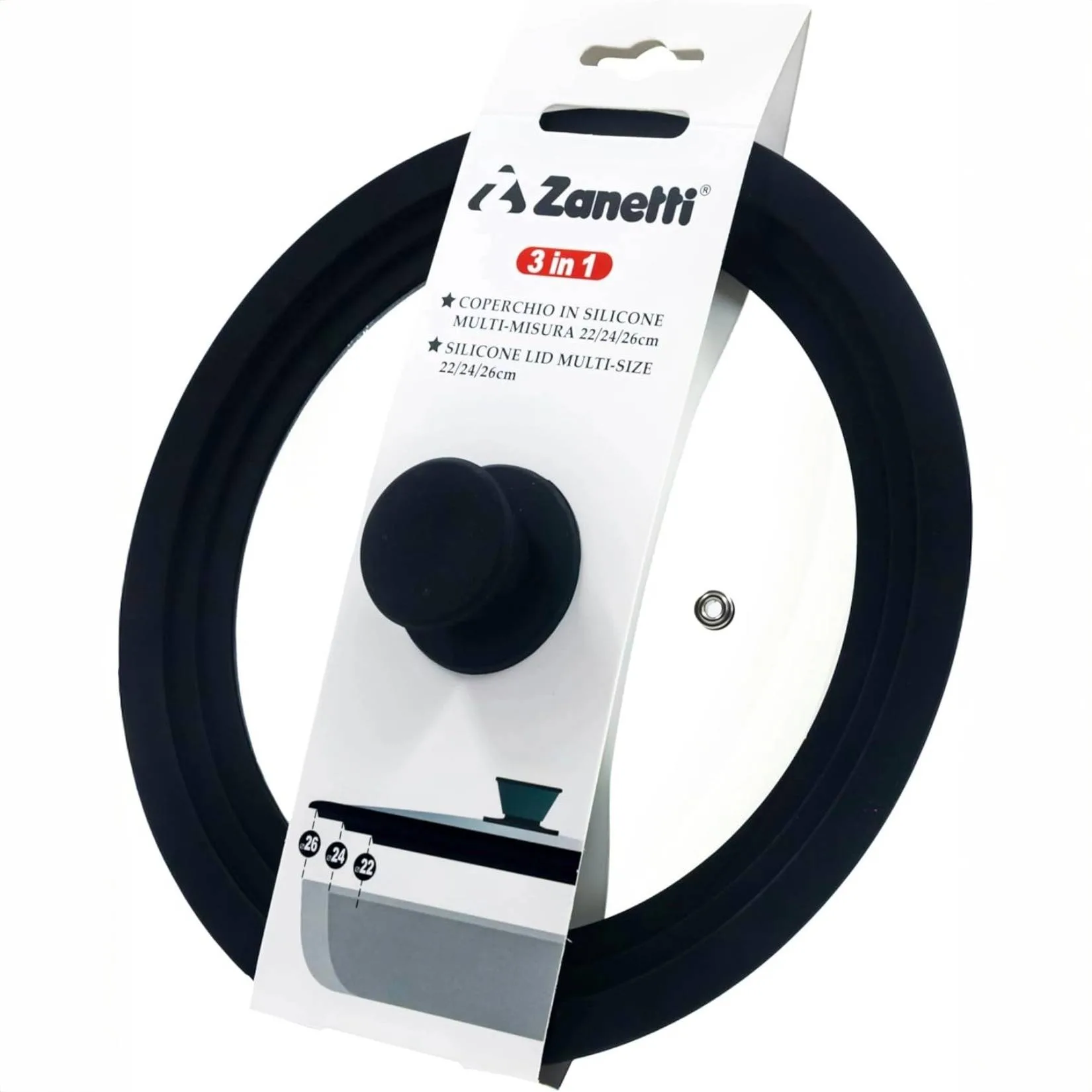 20457-jpg.webp Zanetti – Coperchio Universale in Vetro con Bordo in Silicone 22/24/26 cm – Resistente al Calore - immagine 1