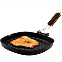Zanetti – Bistecchiera 24×24 cm in Alluminio Pressofuso – Piastra Grill per Induzione con Manico Pieghevole