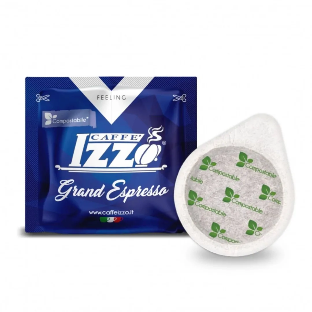 Cialde compostabili Caffè Izzo Grand Espresso E.S.E. 44 mm, miscela intensa e cremosa con aroma napoletano autentico.