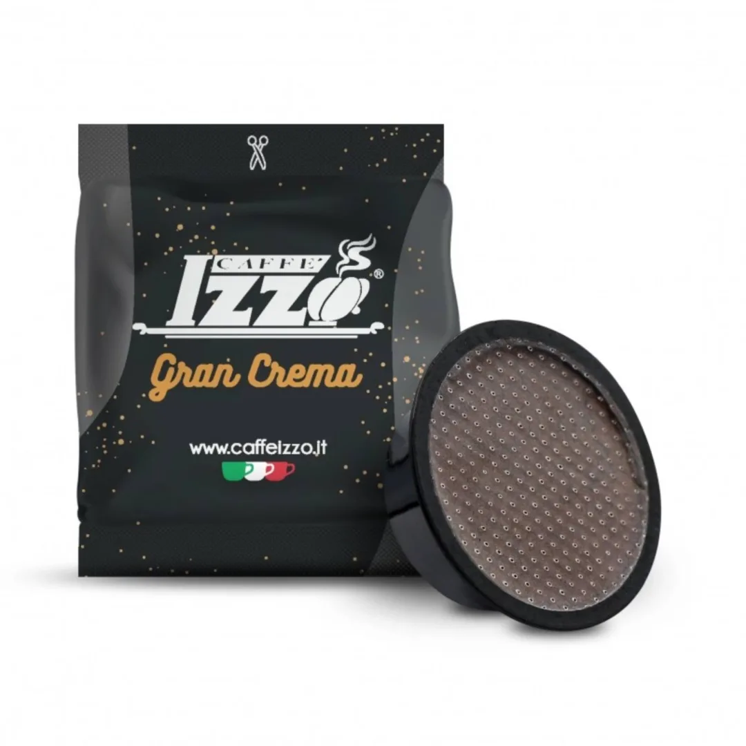 Capsule Caffè Izzo Gran Crema compatibili A Modo Mio E.S.E. 7,2 g – miscela intensa con crema densa e gusto pieno.