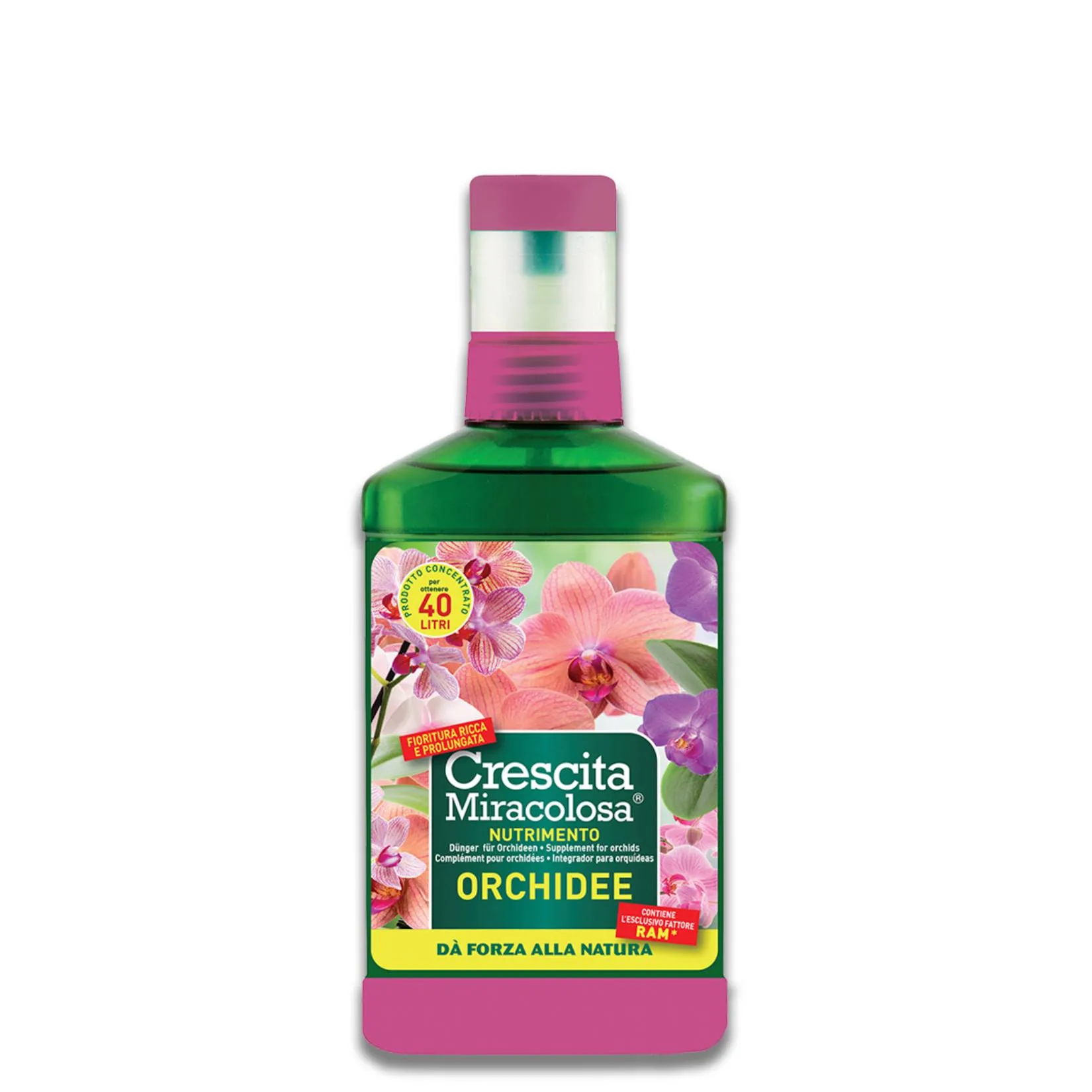 Concime liquido per orchidee Crescita Miracolosa NPK 3-6-7 da 200 ml, per fioriture durature e piante sane.