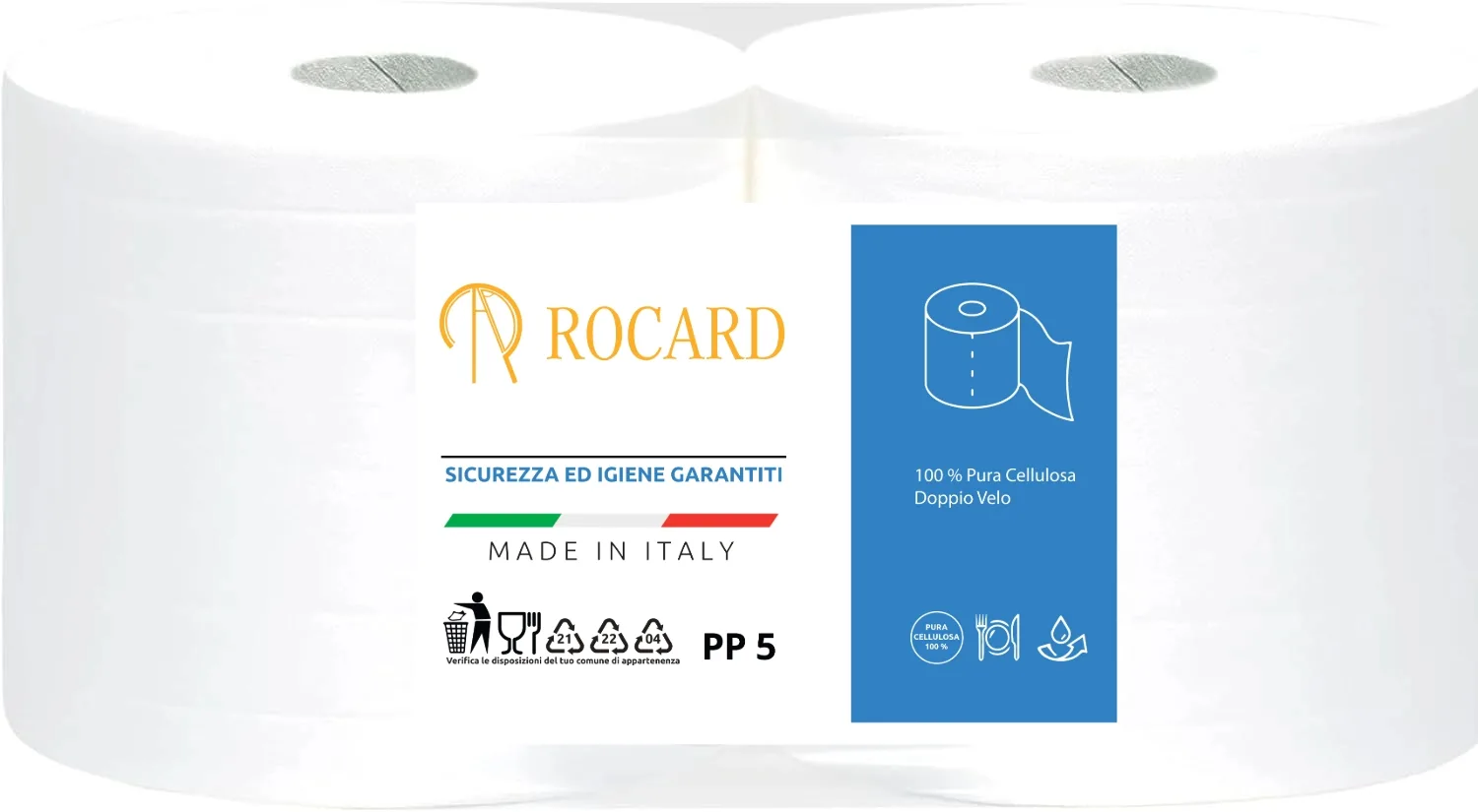 Rocard® | 2 Rotoli Carta Asciugatutto 1600 Strappi – Extra Resistente 2 Veli Pura Cellulosa con Microgoffratura – Rotoloni Uso Alimentare, Casalingo e Industriale - immagine 1