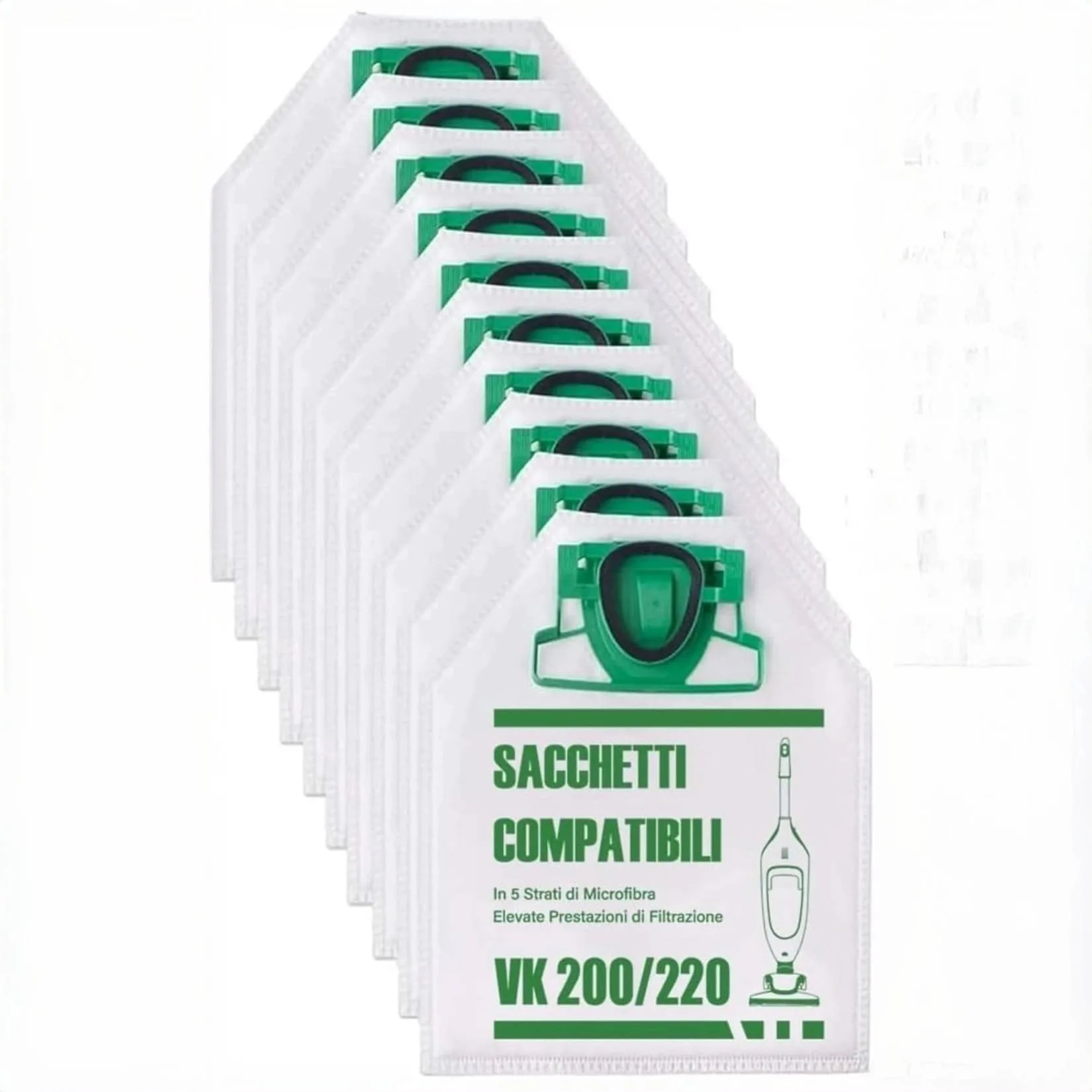 Sacchetti Compatibili per Folletto VK200 e VK220S – Confezione da 6, Microfibra Resistente, Antibatterici, Alta Filtrazione, Ricambi per Aspirapolvere Vorwerk - immagine 1